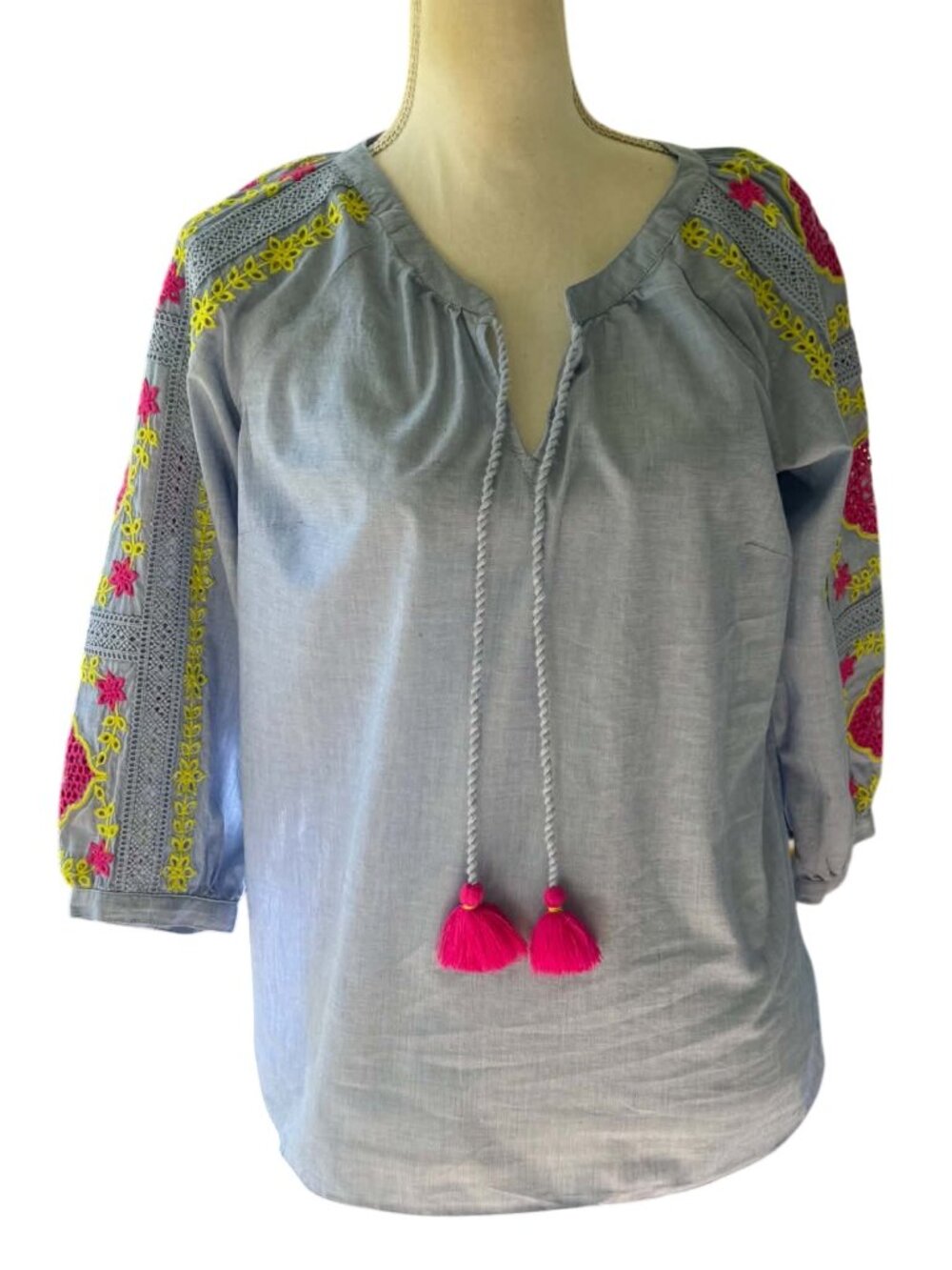Talbots boho-style chambray popover blouse